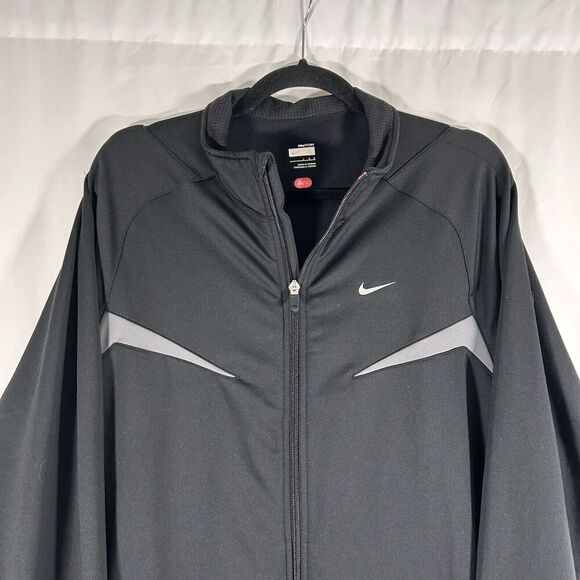 Nike Jacket Men's Large Solid Black Full Zip Mock Neck Zip Pocket Long Sleeve - Picture 2 of 9